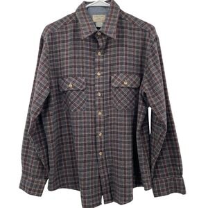 Oakton Ltd Mens Vtg. Plaid Flannel Shirt Sz. L Grey Burgundy Button Up Cozy